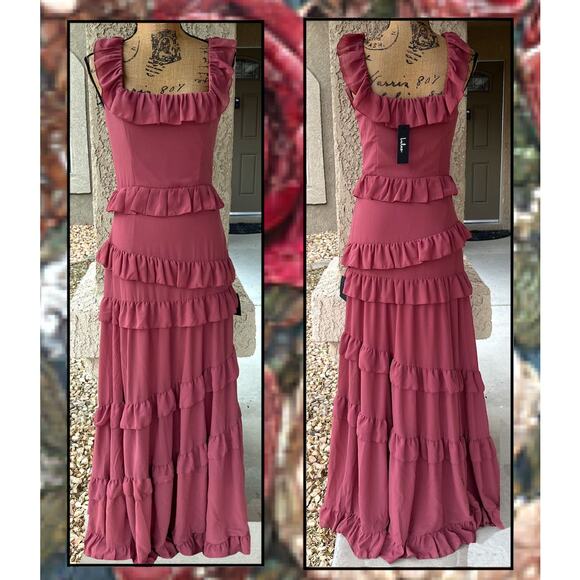 Lulus Compelling Romantic Rusty Rose Ruffled Tiered Maxi Dress Size S - Picture 6 of 11